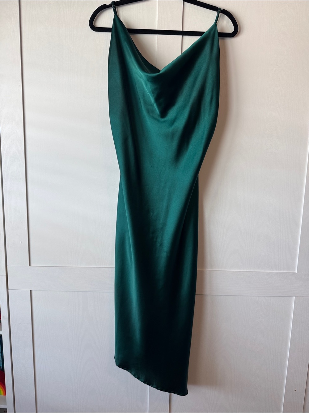 Satin Cowl Slip Dress in Deep Emerald Green